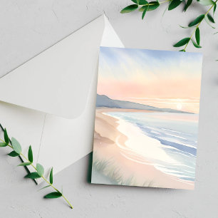Ocean Shore Pastel Watercolor Painting Card