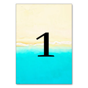 Ocean Shore Teal Water Wedding Table Number Cards