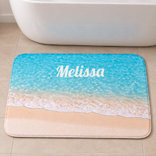 Ocean Shoreline Custom Name Bath Mat