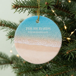 Ocean Shoreline Custom Name Ceramic Ornament