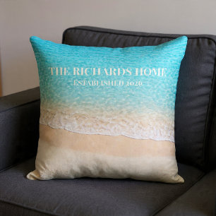 Ocean Shoreline Custom Name Throw Pillow