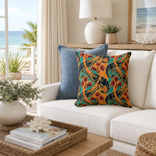 Ocean Shrimp And Seaweed Pattern Throw Pillow