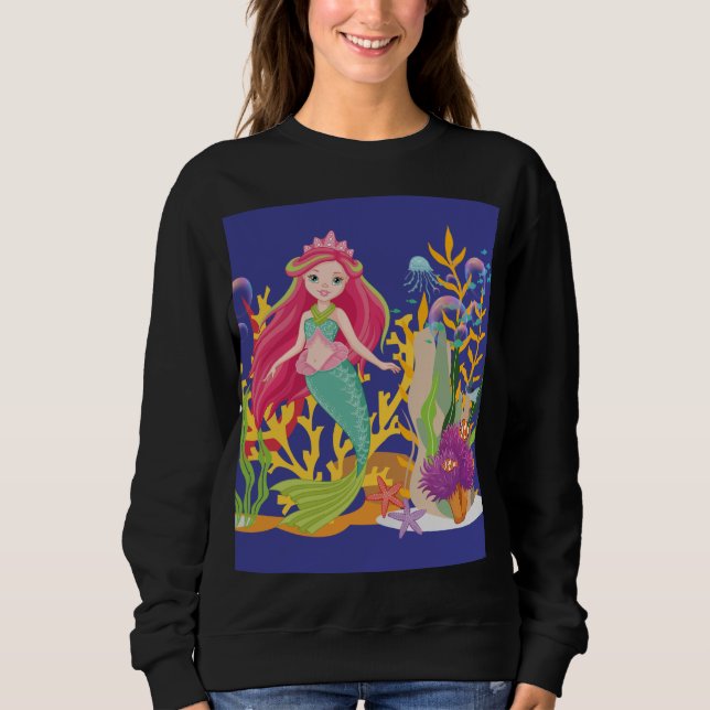 Ocean Siren: Long Red Hair Sweatshirt (Front)