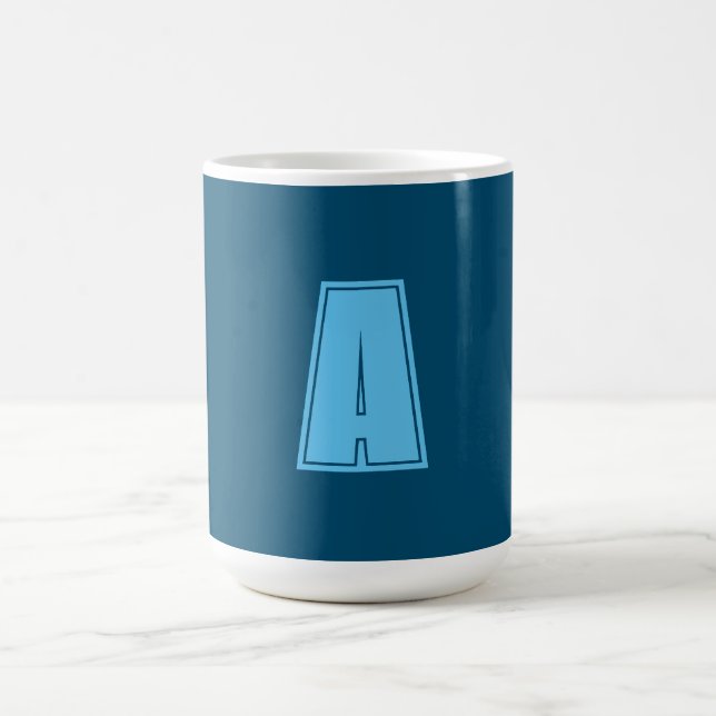 Ocean & Sky Blue Initial Monogram Calligraphy Chic Coffee Mug (Center)