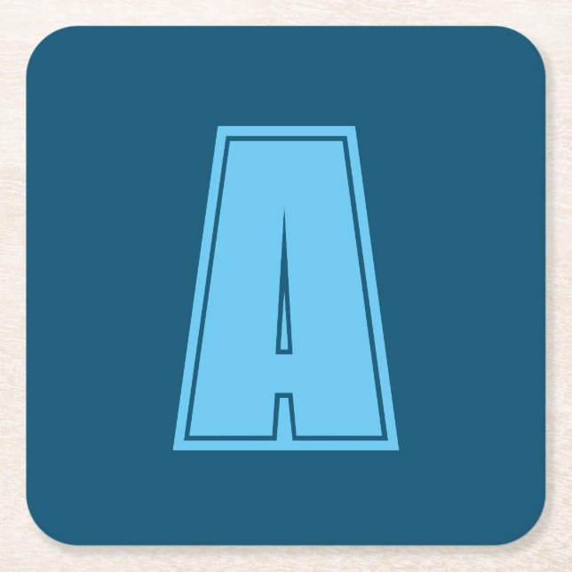 Ocean & Sky Blue Initial Monogram Calligraphy Chic Square Paper Coaster (Front)