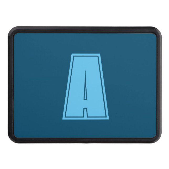 Ocean & Sky Blue Initial Monogram Calligraphy Chic Trailer Hitch Cover (Front)