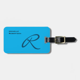 Ocean Sky Blue Modern Plain Monogram Professional Luggage Tag