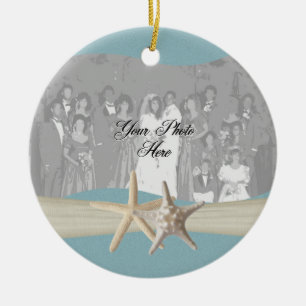 Ocean Sky Blue Starfish Photo Ceramic Ornament