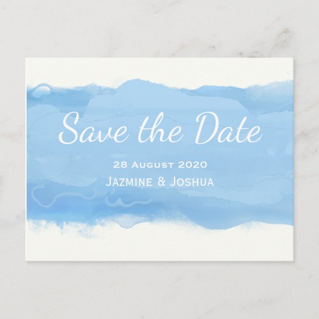 Ocean Sky blue watercolor  save the date Announcement Postcard (Front)