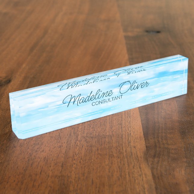 Ocean Sky Office Desk Travel Aqua Blue Modern  Nameplate (Side)