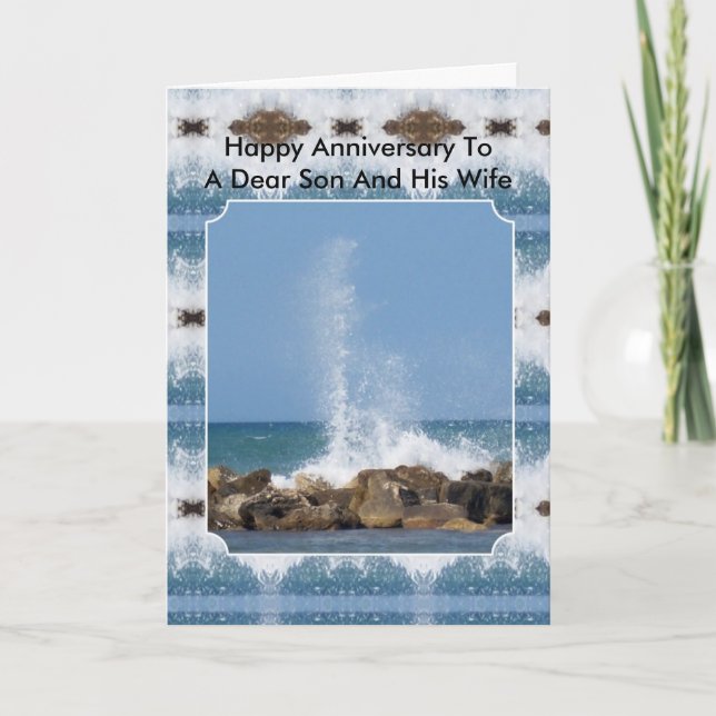 Ocean Son Wife Personalised Wedding Anniversary Card (Front)
