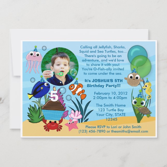 Océan sous la mer Invitation d'anniversaire (Devant)