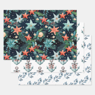 Ocean Starfish Christmas Pattern Wrapping Paper Sheet