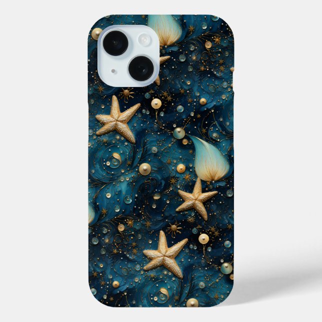 Ocean Starfish Motif iPhone 15 Coque (Verso)