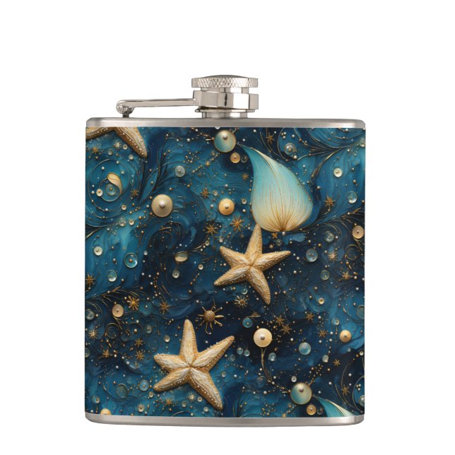 Ocean Starfish Pattern Vinyl Wrapped Flask (Front)