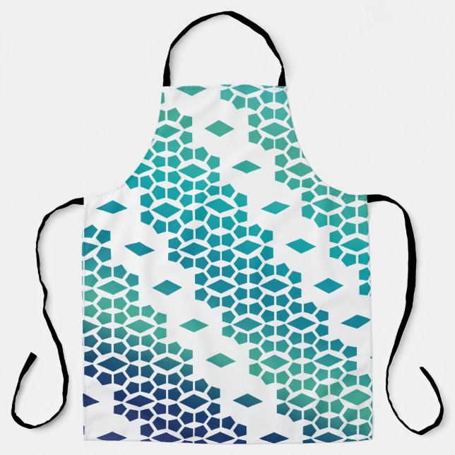 Ocean Storm Blue Diamond and Honeycomb Pattern Apron (Front)