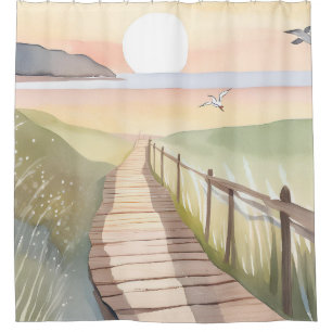 Ocean Stroll   Yellow Sunset Watercolor