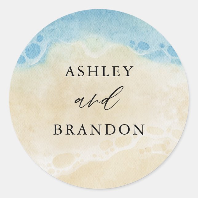 Ocean Summer Beach Theme Wedding Classic Round Sticker (Front)