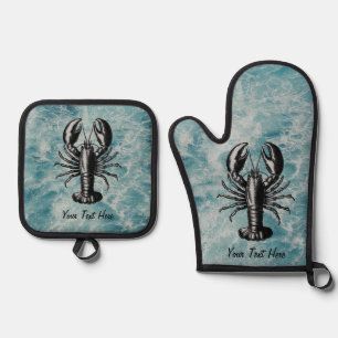 Ocean Summer Beach Waves Lobster Personalized Oven Mitt & Pot Holder Set