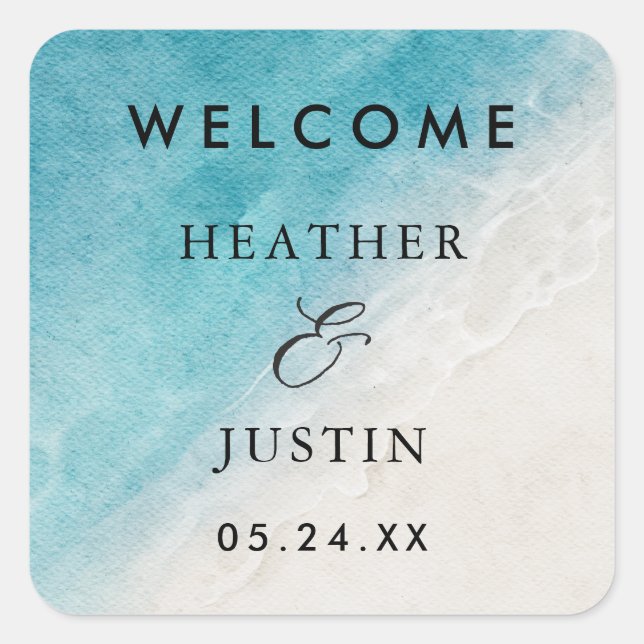  Ocean Summer Beach Wedding Welcome Square Sticker (Front)