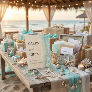 Ocean Summer Blue Beach White Sand Cards Gifts Pedestal Sign