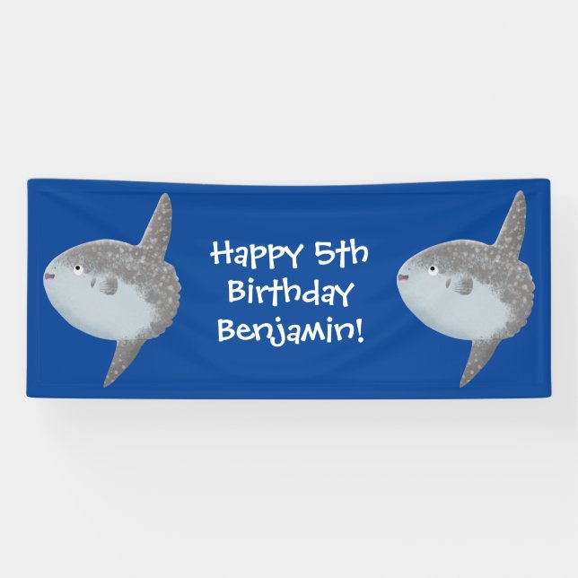 Ocean sunfish mola mola cute cartoon banner (Horizontal)