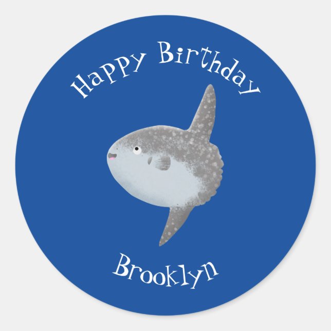 Ocean sunfish mola mola cute cartoon classic round sticker (Front)