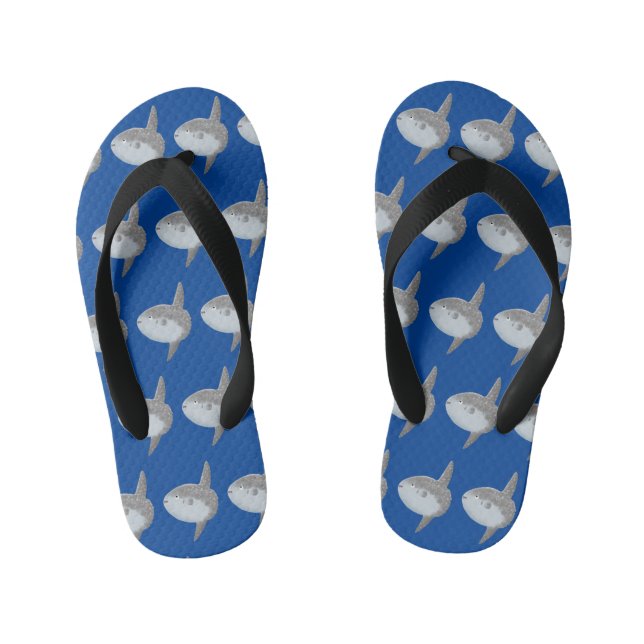 Ocean sunfish mola mola cute cartoon kid's flip flops (Footbed)