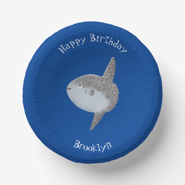 Ocean sunfish mola mola cute cartoon paper plate (Front)