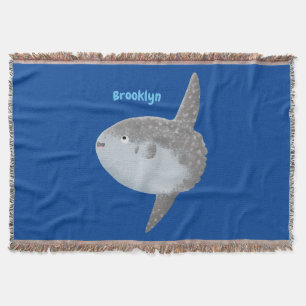 Ocean sunfish mola mola cute cartoon throw blanket
