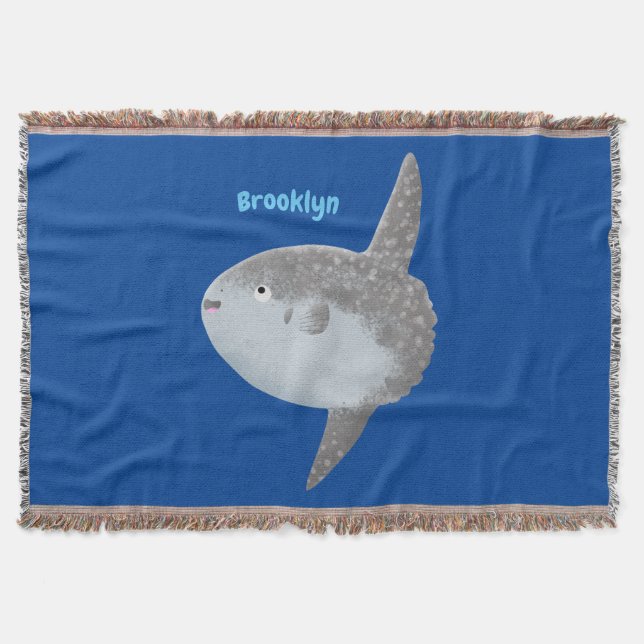 Ocean sunfish mola mola cute cartoon throw blanket (Front)