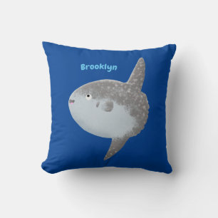 Ocean sunfish mola mola cute cartoon throw pillow