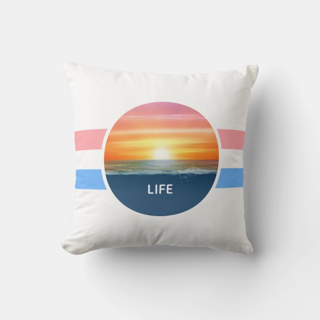 Ocean sunrise and pastel colours stripes throw pillow (Front)