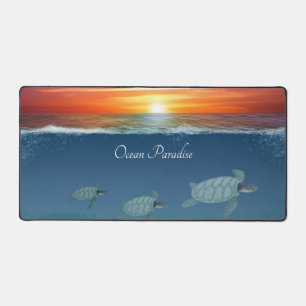 Ocean sunrise and swimming sea turtles desk mat