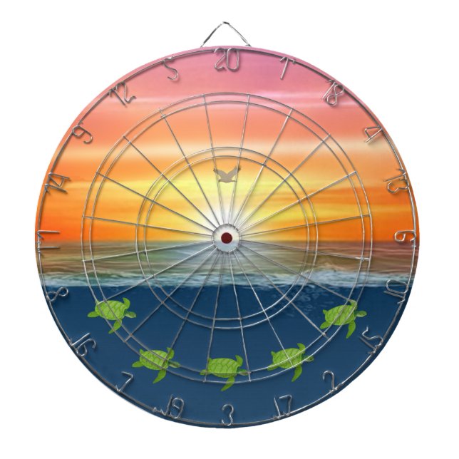 Ocean Sunrise and Turtles Dartboard (Front)