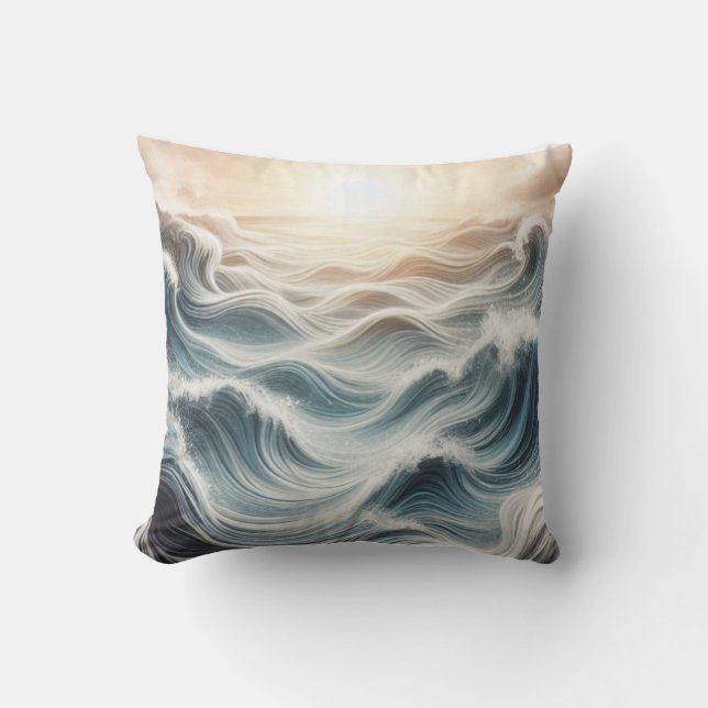 Ocean Sunrise Chaos Throw Pillow (Front)