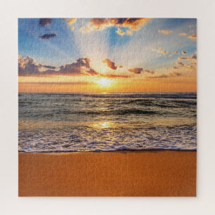 Ocean sunrise, deep blue horizon. jigsaw puzzle