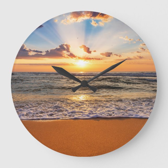 Ocean sunrise, deep blue horizon. large clock (Front)