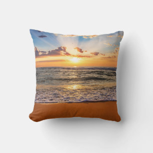 Ocean sunrise, deep blue horizon. throw pillow