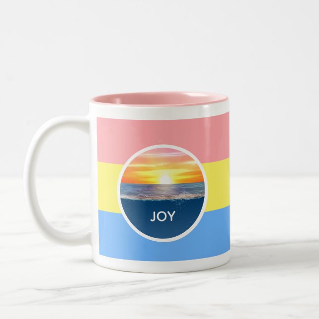 Ocean Sunrise Joy on Pastel Colours Two-Tone Coffee Mug (Left)
