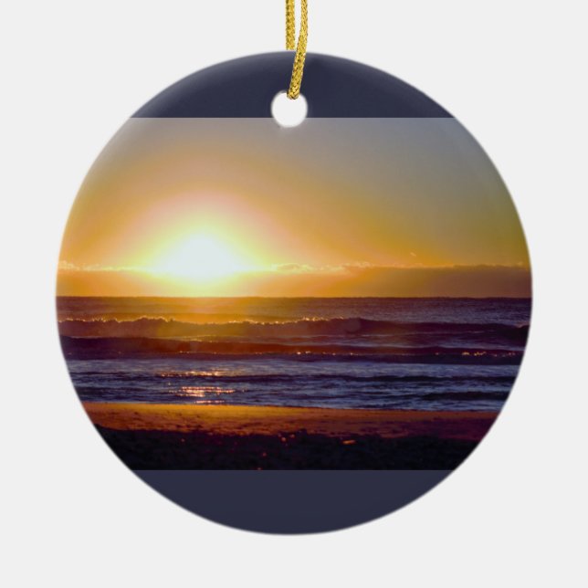 Ocean Sunrise Photo Ceramic Ornament (Front)