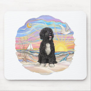 Ocean Sunrise-Portuguese Water Dog (bw5) Mouse Pad