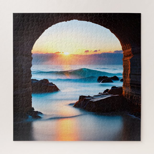 Ocean Sunrise with Brick Tunnel Jigsaw Puzzle (Vertical)