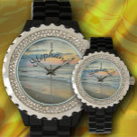 Ocean Sunset 0735 Watch<br><div class="desc">Painting “Ocean Sunset 0735” Collection Be careful looking directly at this Women's Rhinestone Watch as it might shine too bright. With an enamel alloy bracelet in either black or white, as well as a customizable face, you’ll love glancing at your watch for the time. Personalize on the product page or...</div>