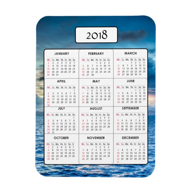 Ocean Sunset 2018 Calendar Magnet (Vertical)