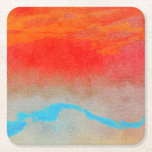 Ocean Sunset Abstract Square Paper Coaster