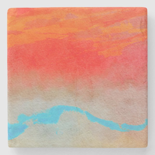 Ocean Sunset Abstract Stone Coaster (Front)