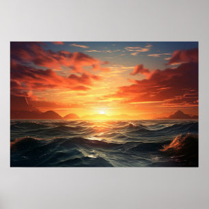 Ocean Sunset (acrylic paint effect) Ai Poster