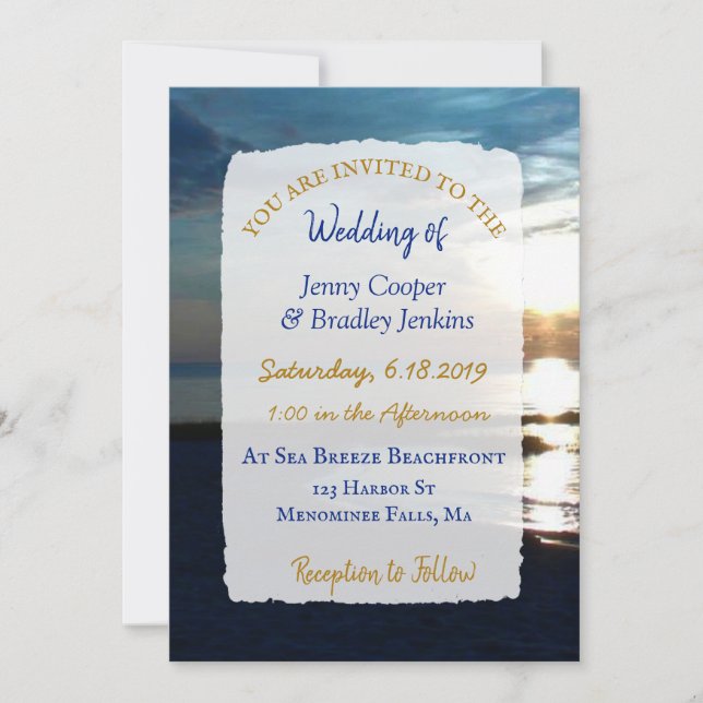 Ocean Sunset at Dusk Wedding Invitation (Front)