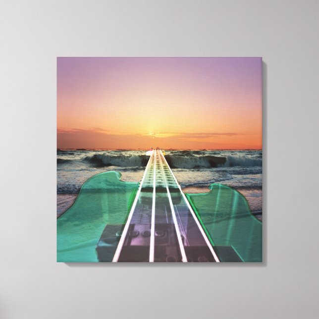 Ocean Sunset Beach Bass Art Wrapped Canvas (Front)